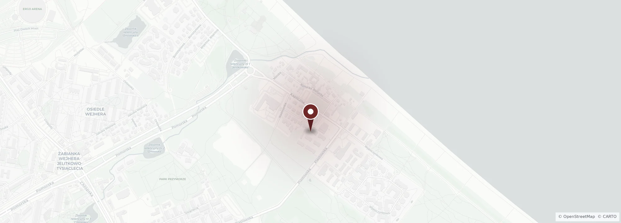 Mapa dojazdu do kliniki Sana Dente, ul. Kapliczna 23/1, Gdańsk Jelitkowo